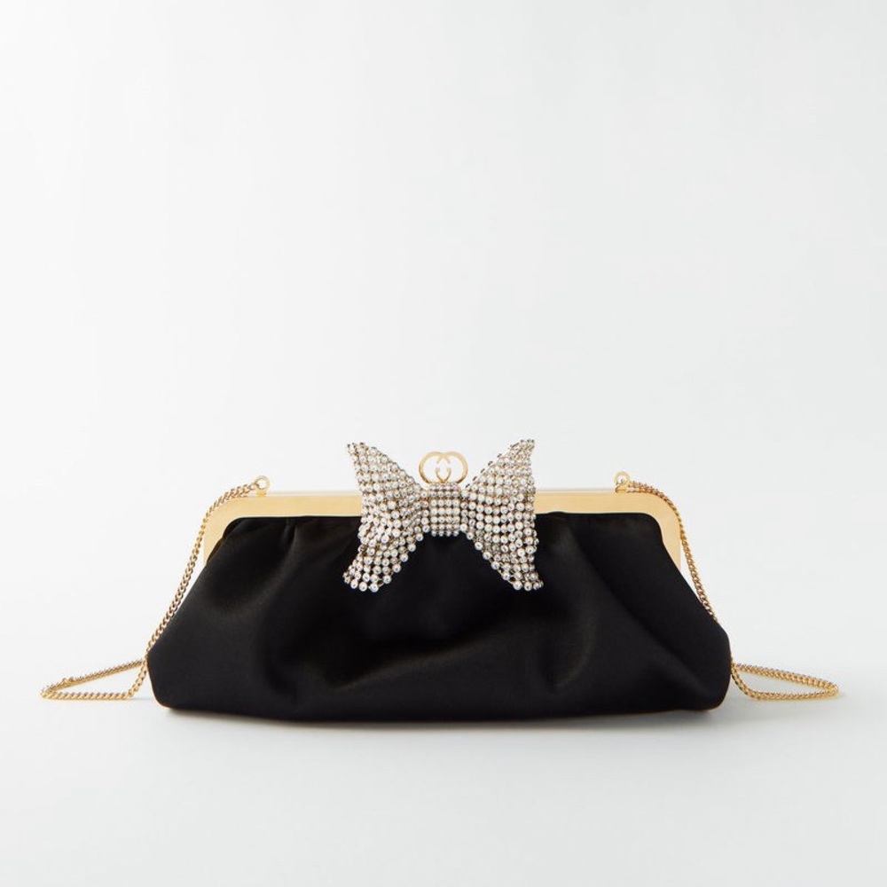 Stunning GUCCI Broadway Crystal-Embellished Bow Satin Clutch Bag😍 - Picture 2 of 7